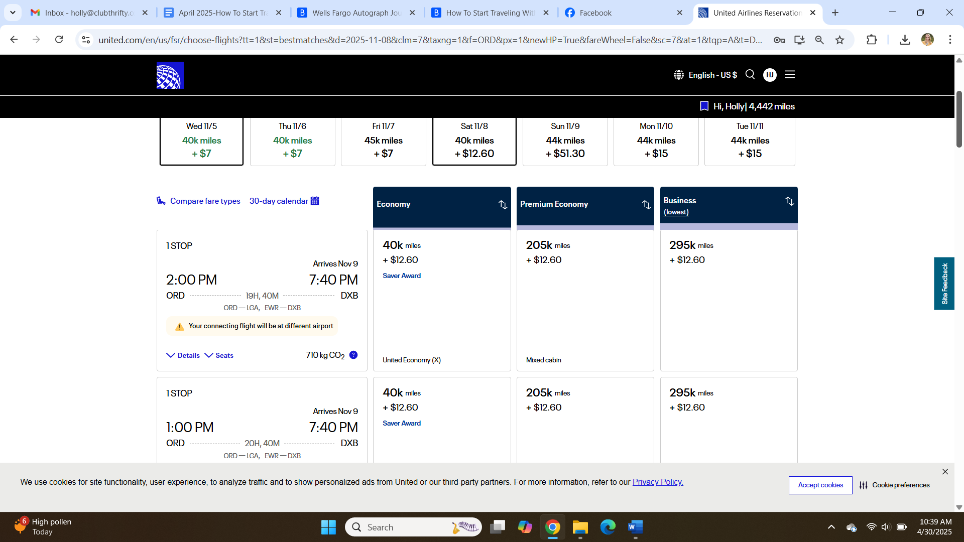 Screenshot of United flight