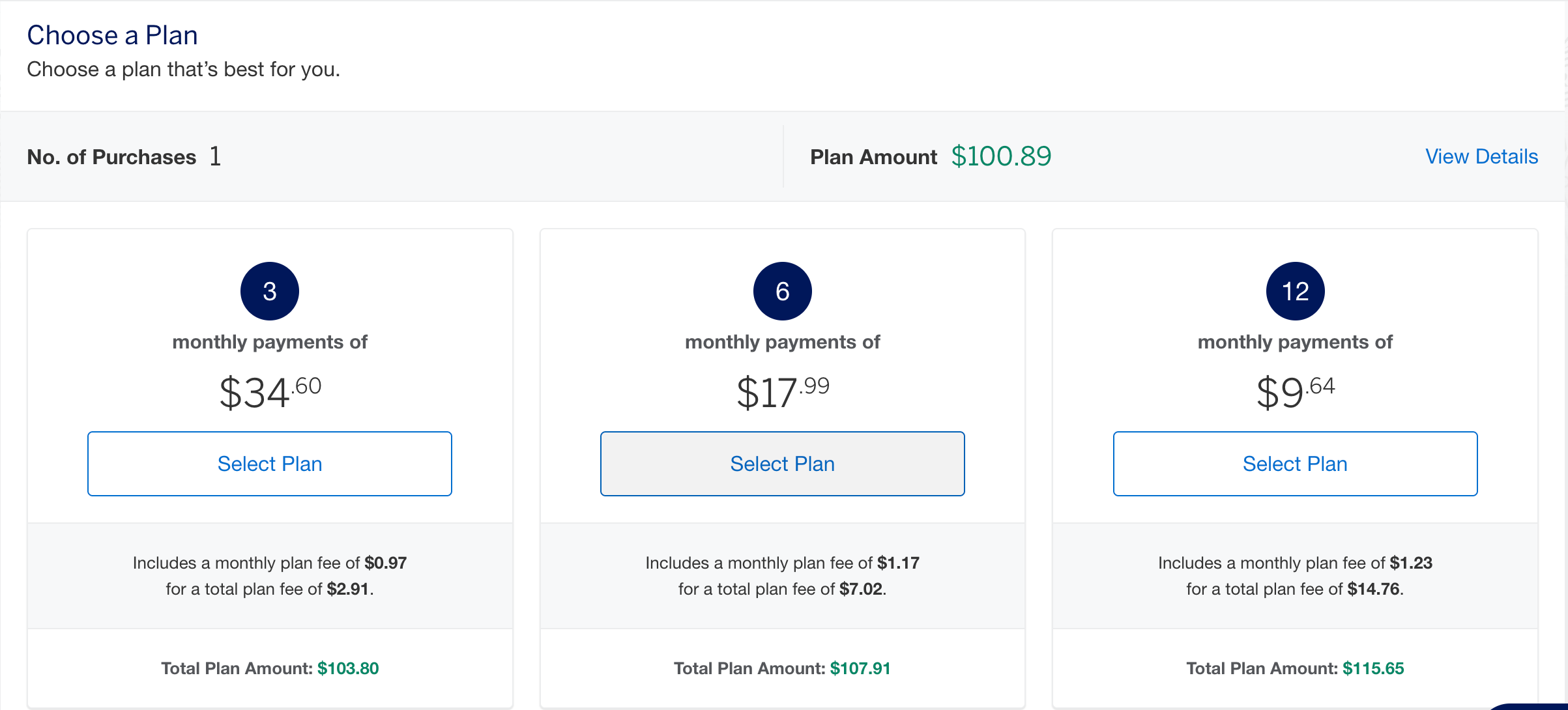 Screenshot of Amex Plan It